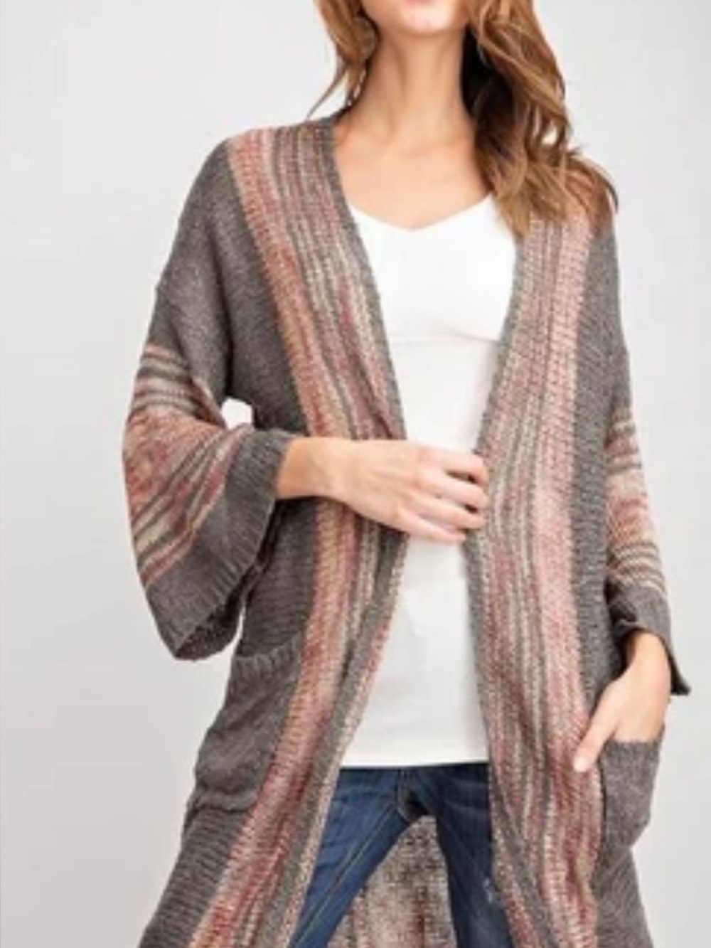Easel Space Dye Open Front Long Duster Cardigan